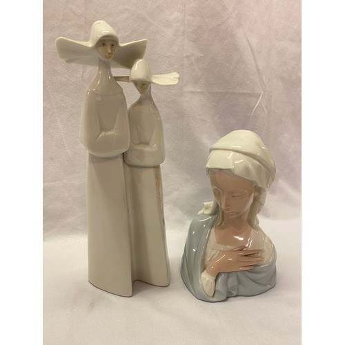 167 - A Lladro model of Madonna - 8 1/2in. high and one other of two nuns - 13in. high