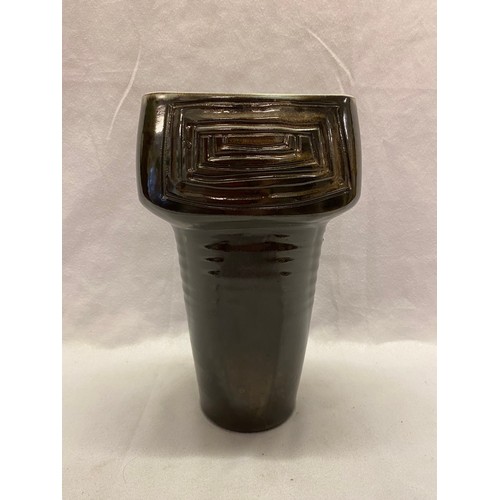 164 - A Guy Sydenham brown glazed nail head style vase - 9 1/2in. high