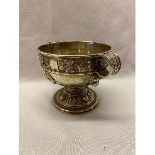 208 - A heavy silver pedestal bowl with Celtic bands of decoration  London 1928, makers marks for Henry Ho... 