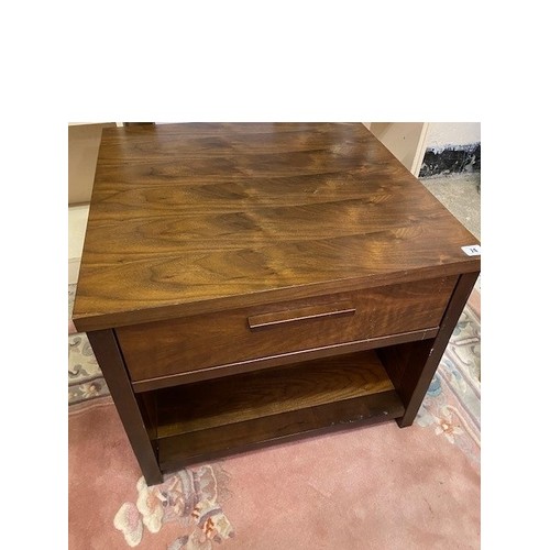 74 - A modern rosewood finished coffee table fitted drawer, recess under - 23in. square