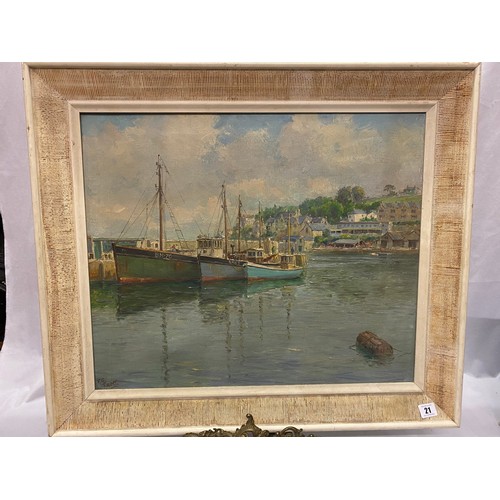 21 - F.G Trott 1959.  A signed oil on canvas - Brixham Devon, framed - 19in. x 23 1/2in.