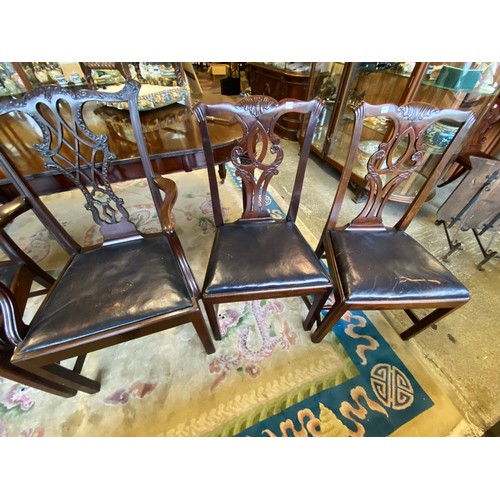 136 - A pair of Georgian design mahogany framed carver chairs with pierced centre splats, drop in seats, o... 