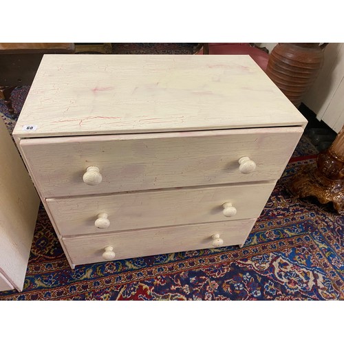 117 - A pair of painted chests each fitted three wide drawers, turned wood knob handles - 30in. wide