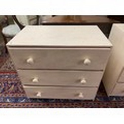 117 - A pair of painted chests each fitted three wide drawers, turned wood knob handles - 30in. wide