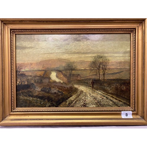 5 - Bears signature John Atkinson Grimshaw 1874.  Oils on panel - Landscape scene titled to the reverse ... 