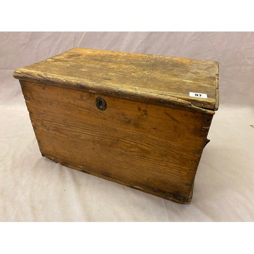 97 - A small pine box with hinged lid - 16in. wide