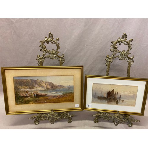 8 - R. Ware.  Two watercolours - Coastal scene with moored fishing boats, framed and glazed - 5in. x 10i... 