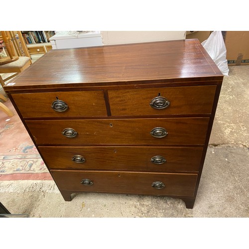 35 - A 19th Century mahogany and satinwood inlaid straight front chest fitted two narrow and three wide d... 