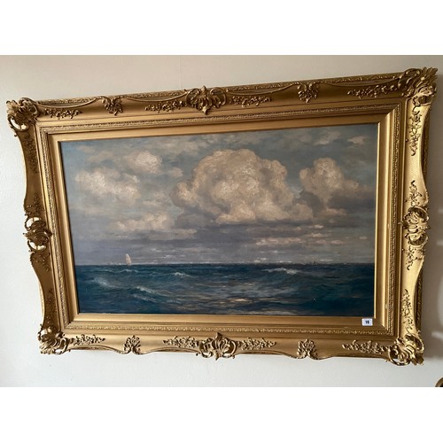 10 - A. Wilde Parsons.  A large oils on canvas - Sailing ships at sea, framed - 42in. x 26in.