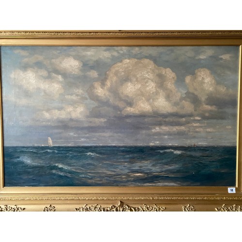 10 - A. Wilde Parsons.  A large oils on canvas - Sailing ships at sea, framed - 42in. x 26in.