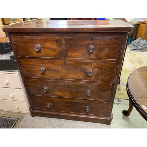 31 - A Victorian mahogany chest fitted two narrow and three wide drawers, on platform base - 43in. wide