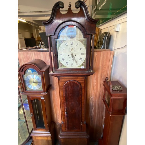 34 - A 19th Century longcase clock by Richard Johnson of Ripon, with cream enamel dial painted with an ur... 