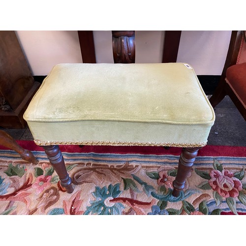 44 - A 19th Century mahogany framed stool on ring turned legs