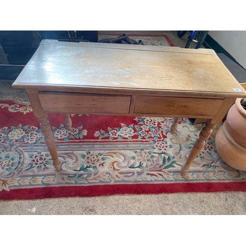 99 - A Victorian satin birch side table with rectangular top, two frieze drawers, on ring turned legs - 4... 