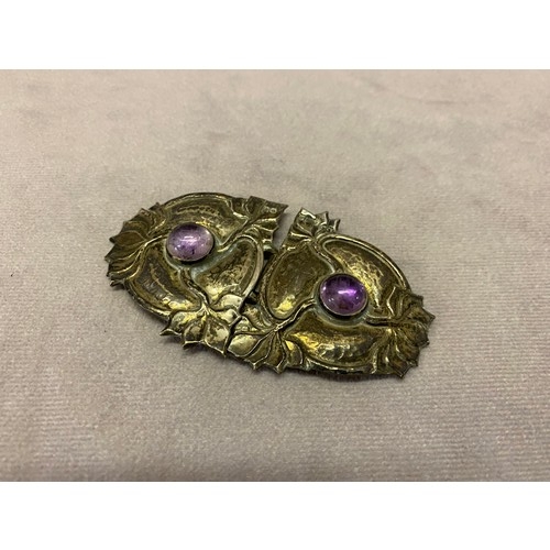 176 - A silver buckle with amethyst cabochon decoration - Birmingham 1907, makers marks for Albert Ernest ... 