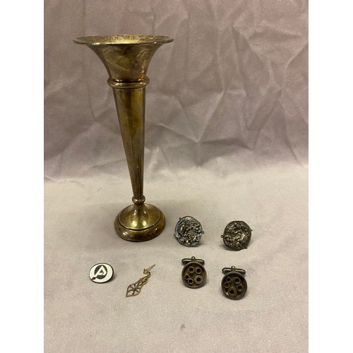 241 - Two pairs of cufflinks, a dress stud, a 9ct. gold earring and a silver spill vase