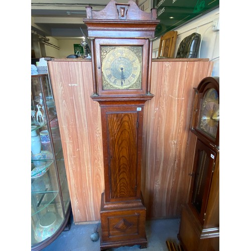 26 - An 18th Century longcase clock by William Haydon of Poole, square brass dial, pierced spandrels, dat... 