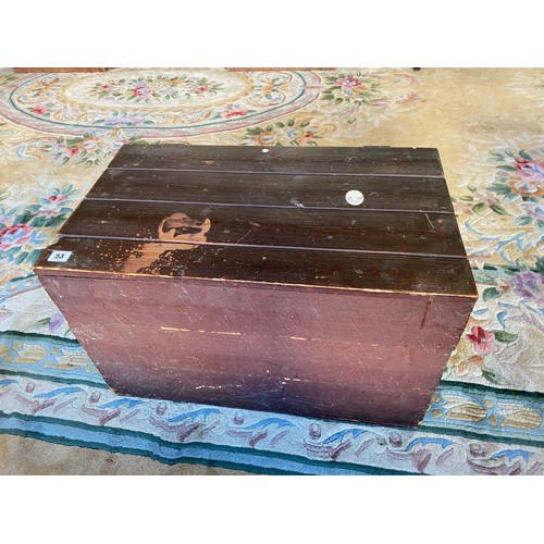 53 - A small stained pine box - 25in. wide