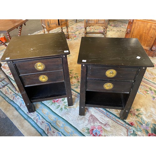 37 - A pair of The Pier Chinese style bedside tables, fitted two drawers, recess under, on square legs - ... 