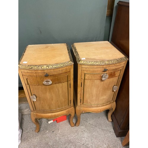 40 - A brass lacquered dressing table with arched mirror and smoked glass top - 40in. wide and a pair of ... 