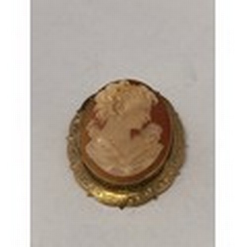238 - A carved shell cameo mounted in a 9ct. gold frame with engraved decoration