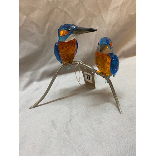 162 - A Swarovski crystal model of two Kingfishers on a metal branch - 6 1/2in. high