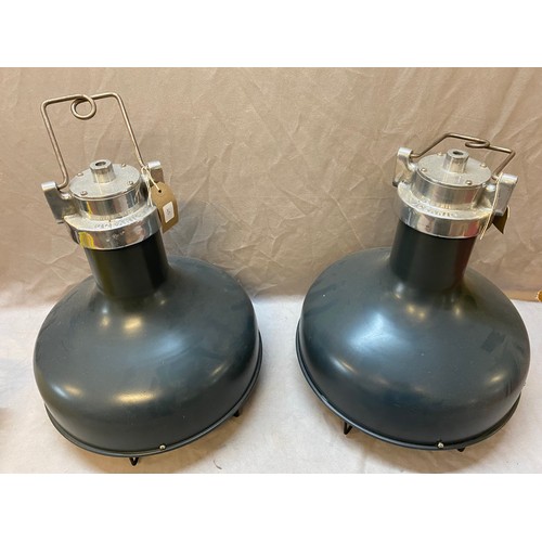 45 - A pair of Oceanic black sprayed hanging lamps