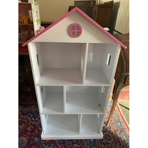 93 - A child's modern wooden painted dolls house complete with a small amount of furniture - 19in. wide a... 