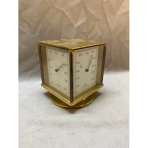 290 - A Sewills of Liverpool desk clock, hygrometer. barometer and thermometer in a brushed brass case on ... 