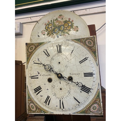 38 - A 19th Century longcase clock by Collenette of Guernsey, cream enamel dial, painted flowers to the a... 