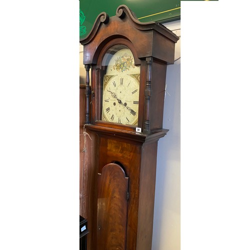 38 - A 19th Century longcase clock by Collenette of Guernsey, cream enamel dial, painted flowers to the a... 