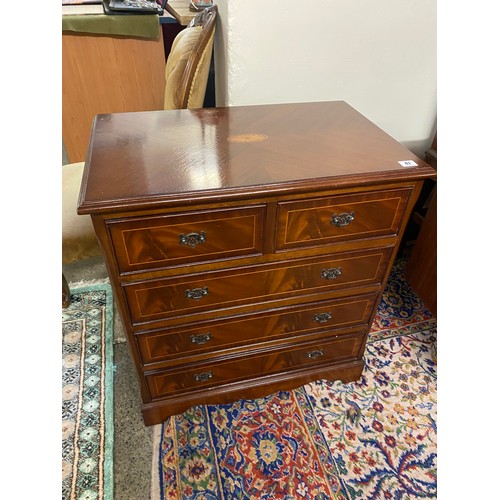 47 - A reproduction mahogany and satinwood line inlaid straight front chest with paterae to the top, fitt... 