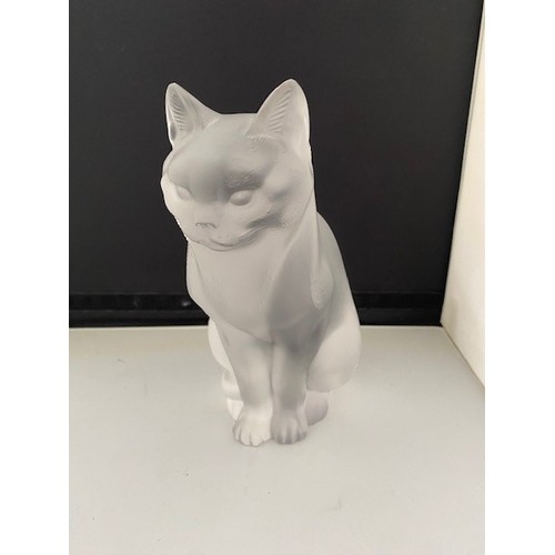 203 - A large Lalique frosted glass model of a seated cat - 8 1/4in. high, signed to the base