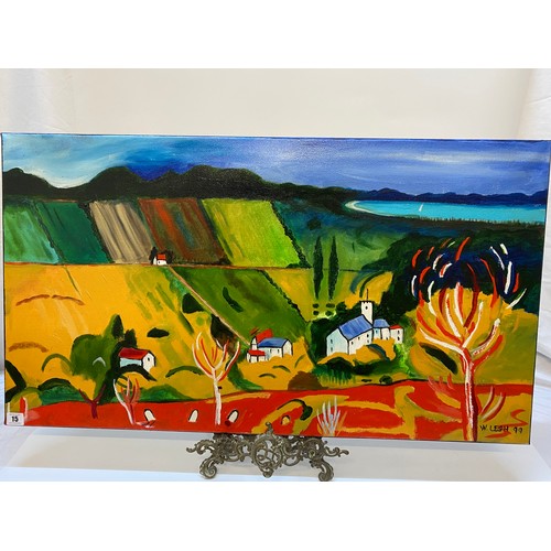 15 - W Legh.  A modern oil on canvas - Landscape scene - 20in. x 36in. and a watercolour of a landscape, ... 