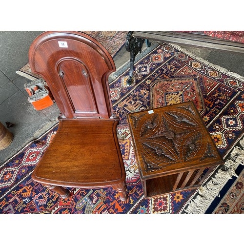 74 - A Victorian mahogany hall chair with shield shaped back, on turned legs, a small carved oak revolvin... 