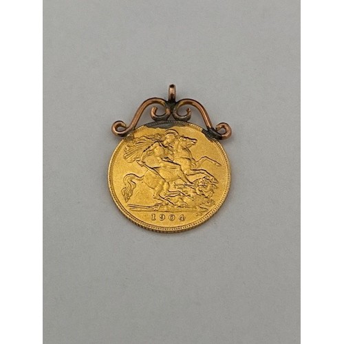 196 - A gold half sovereign dated 1904 mounted as a pendant