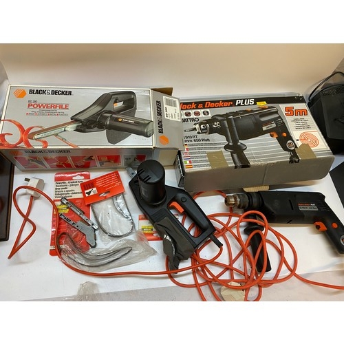 71 - A Black and Decker electric plane, boxed, a mitre block, tile cutter etc..