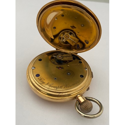 276 - A gentleman's chronometer pocket watch, white enamel dial, in an 18ct. gold half hunting case