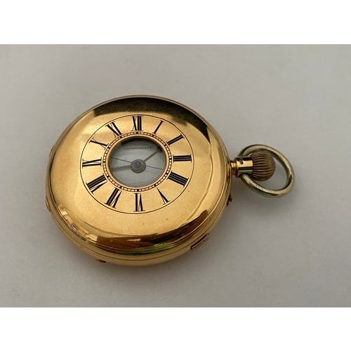 276 - A gentleman's chronometer pocket watch, white enamel dial, in an 18ct. gold half hunting case