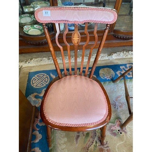 87 - A Victorian rosewood framed bedroom chair with gold upholstered shield shaped back and serpentine se... 