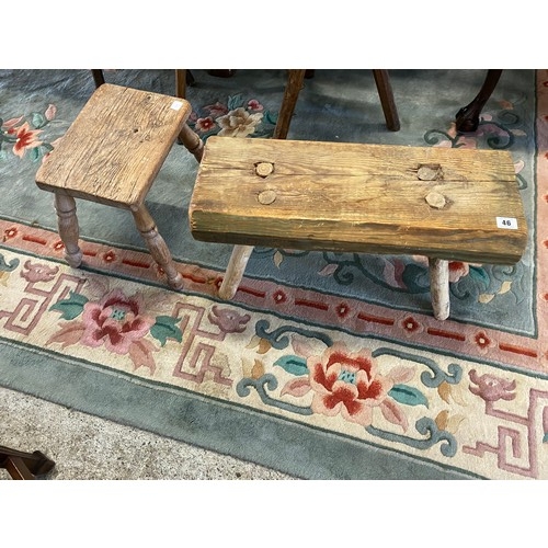 46 - Two rectangular elm milking stools