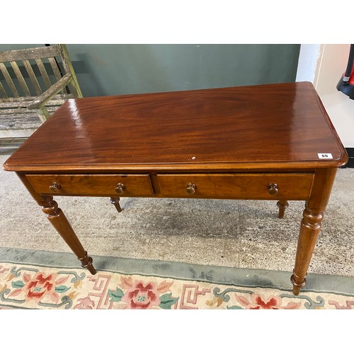 66 - A Victorian mahogany sidetable fitted two drawers, turned wood knob handles, on turned legs and poin... 