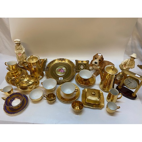 117 - A selection of small oval plaques decorated after Fragonard in gilt frames, a resin model of a recum... 