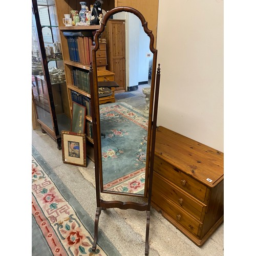 93 - A mahogany framed Queen Anne style cheval mirror on splayed feet