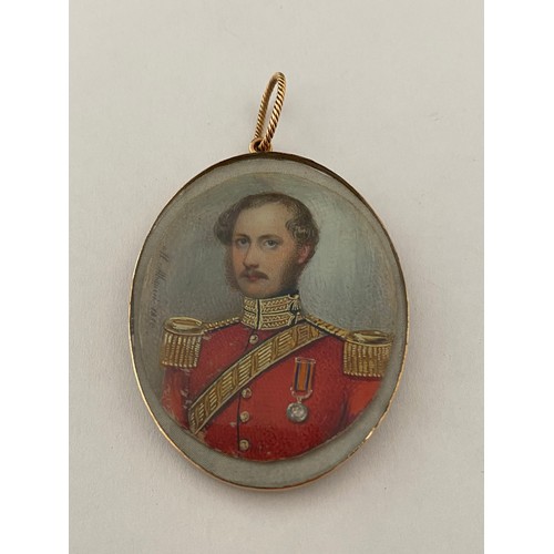 2 - A 19th Century oval painted miniature on ivory - Victorian gentleman in military dress wearing a Que... 