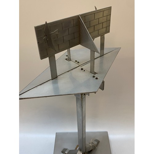 345 - Denys Short.  An aluminium maquette of a bird table, on rectangular base - 23 1/2in. high, signed to... 