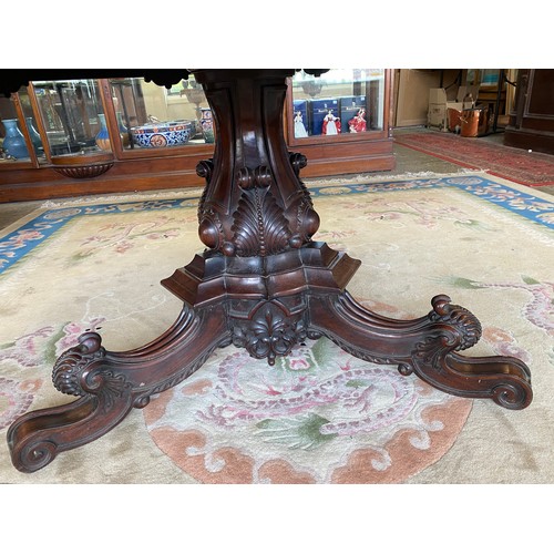 80 - A 19th Century rosewood breakfast table with circular top, moulded edge, on bulbous column with acan... 