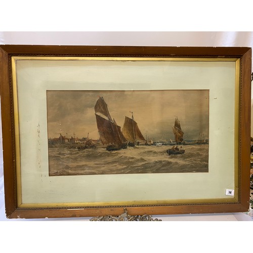 14 - A coloured print after T.B Hardy entitled 'Wind Against Tide', mounted, framed and glazed - 23in. x ... 