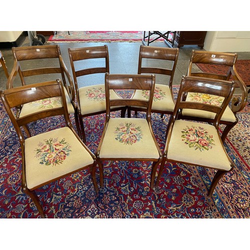 67 - A set of eight (including two carvers) Regency design mahogany framed dining chairs with panelled cr... 