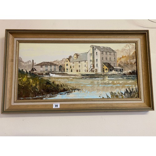 20 - Harley Crossley.  Oils on artists board - Bickton Mill Fordingbridge, framed - 12in. x 24in.